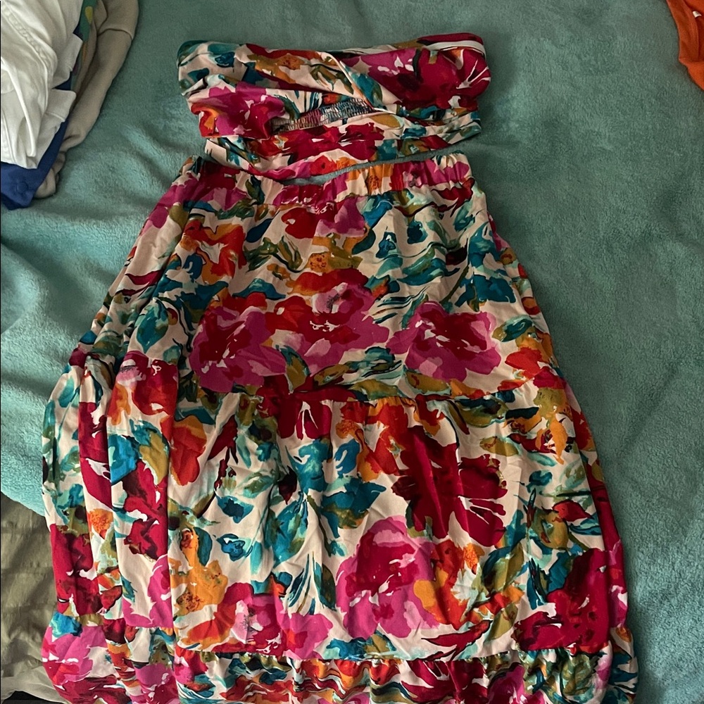 SHEIN Floral Strapless Midi Dress - Multicolor